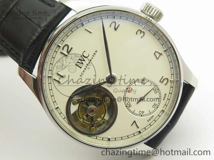 MIROTIME 0510 Efficient Portuguese Tourbillon IW5463 SS ZF Best Edition White Dial on Black Leather Strap 7170